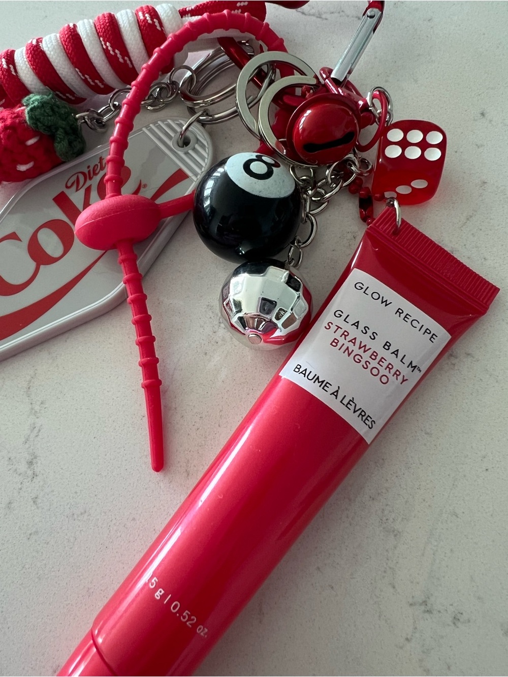 Glow Recipe Glass Balm Strawberry Bingsoo Lip Gloss - bag charm DIET COKE THEME